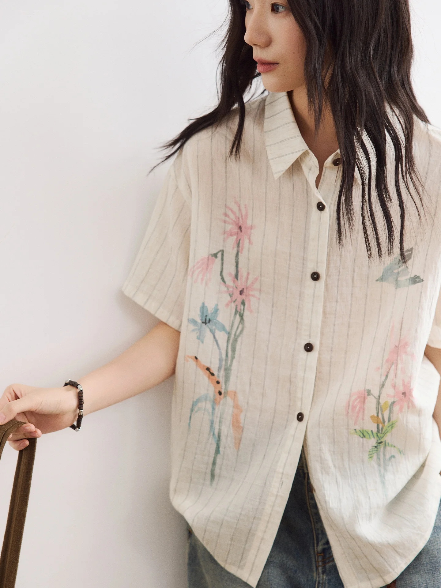 

Женская повседневная рубашка Octopusme с цветочным принтом, коротким рукавом, отложным воротником, в винтажном стиле, прямого кроя, из смесового полиэстера