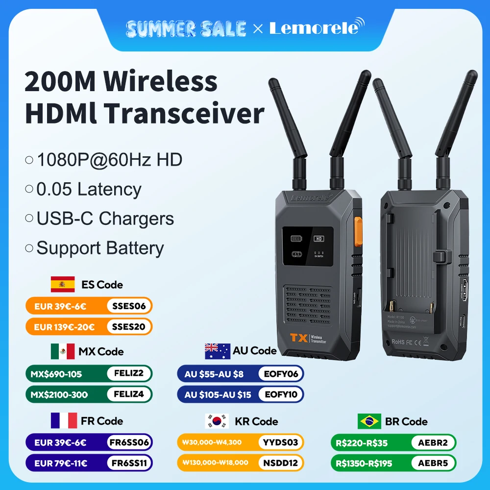 Lemorele 5G 1080P transmetteur et récepteur HDMI sans fil 200M émetteur-récepteur vidéo à faible latence pour appareil photo ordinateur portable TV APP préservative