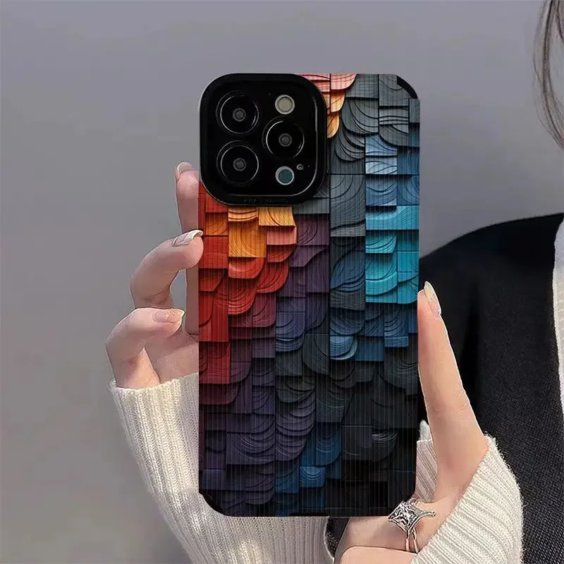 Gradient Patchwork Color Block Phone Case For iPhone 13 12 Mini 11 14 15 Pro Max XS Max X XR 7 8 6 6S Plus SE 2020 2022 Cover