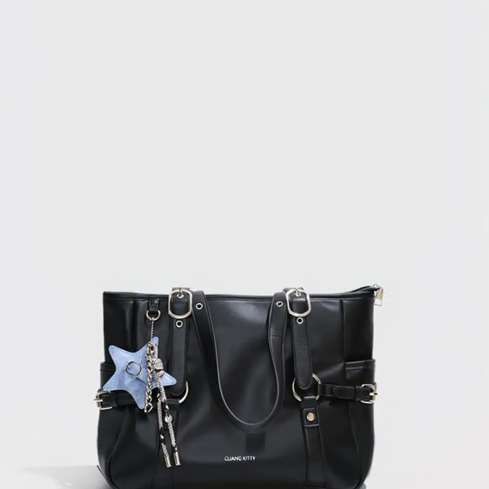 Large Capacity Tote Bag For Women Simple Black Shoulder Handbag 2025 New Trend Street Fashion Commuter Daily Office Durable Bag