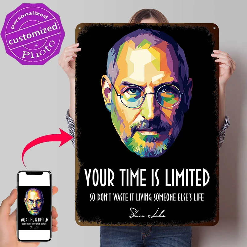 Steve Jobs Pop Art Portrait Personalized 3D Textured Metal Poster Wall Art Vintage Tin Signs for Luxury Home Decor Items Room
