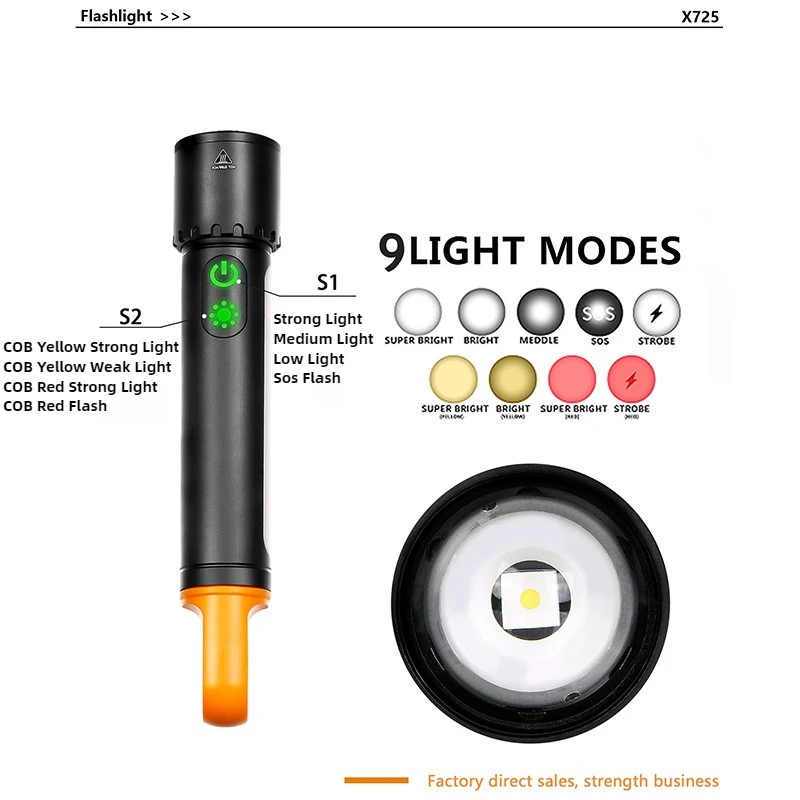 Linterna potente de 30W, 3500 mAh, recargable, luz para acampar al aire libre, 9 modos, lámpara de emergencia impermeable, antorcha portátil para trabajo de pesca