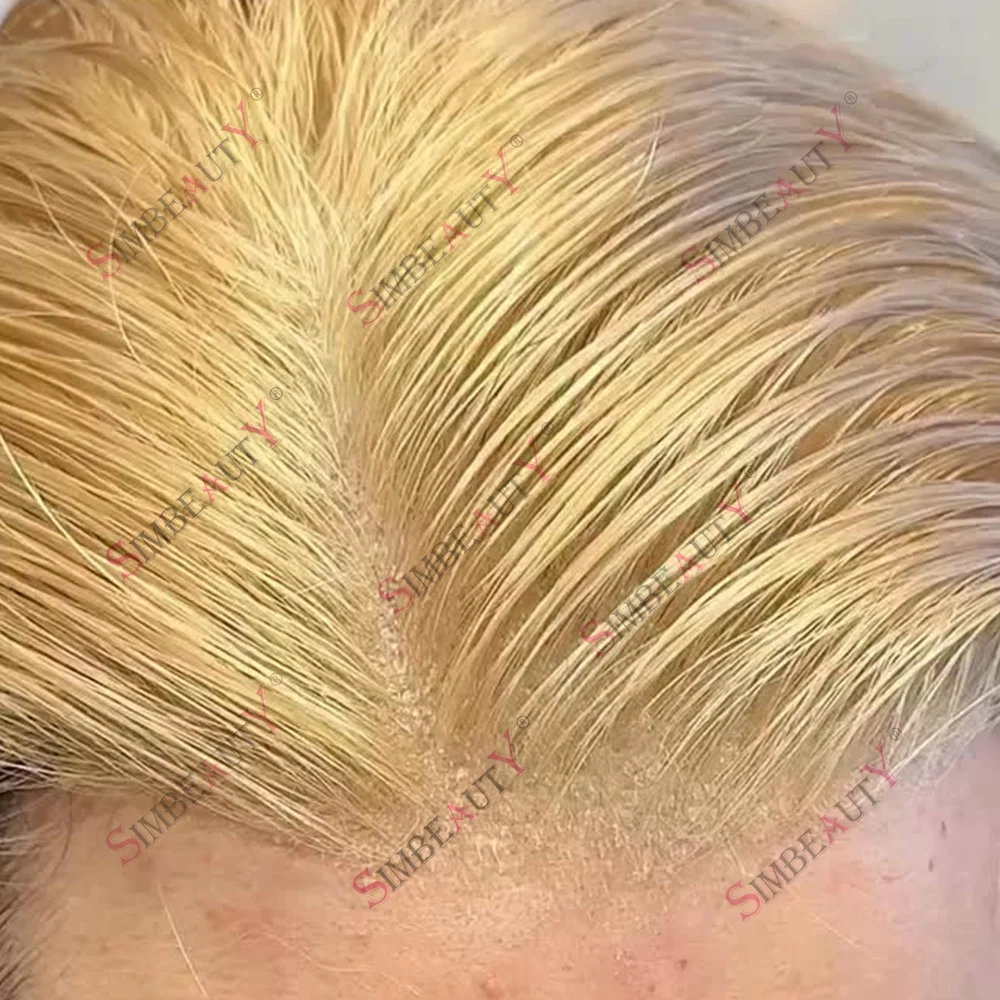 

Lightweight 80% Density 613# Blonde Remy Natural Human Hair Realistic Man Wigs 0.02mm Ultra Thin Skin Undetectable Vloop Toupee