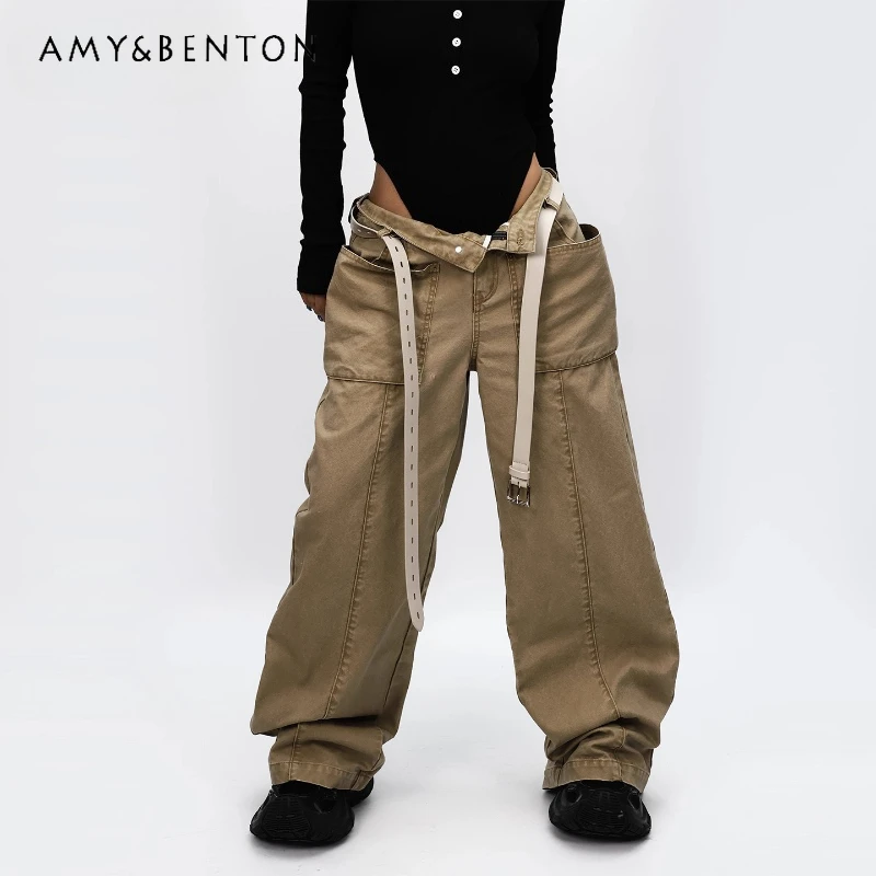 

American Retro Design Heavy Craft High Street Sweet Cool Women's Pants 2025 Autumn New Loose Versatile Pocket Overalls Ladies