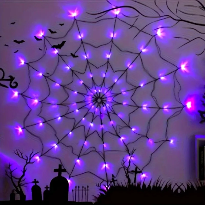 

Halloween Luminous Spider Web Light LED Holiday Light String Ghost Festival Horror Wall Atmosphere Decor Remote Control Light