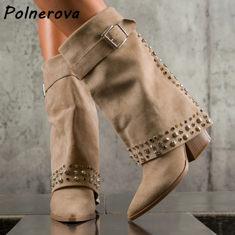 برشام الصلبة حزام الأحذية الصلبة بدوره أكثر من حواف الانزلاق على مثير حذاء بكعب سميك الانزلاق على أحذية أنيقة الشتاء المرأة تصميم أنيق الأحذية #3