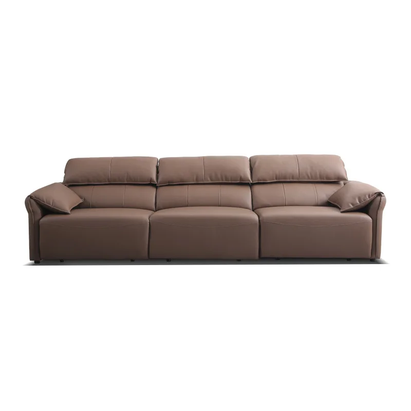 

Light luxury leather multi-functional sofa electric retractable folding dual-purpose lying flat as a bed new living room sand