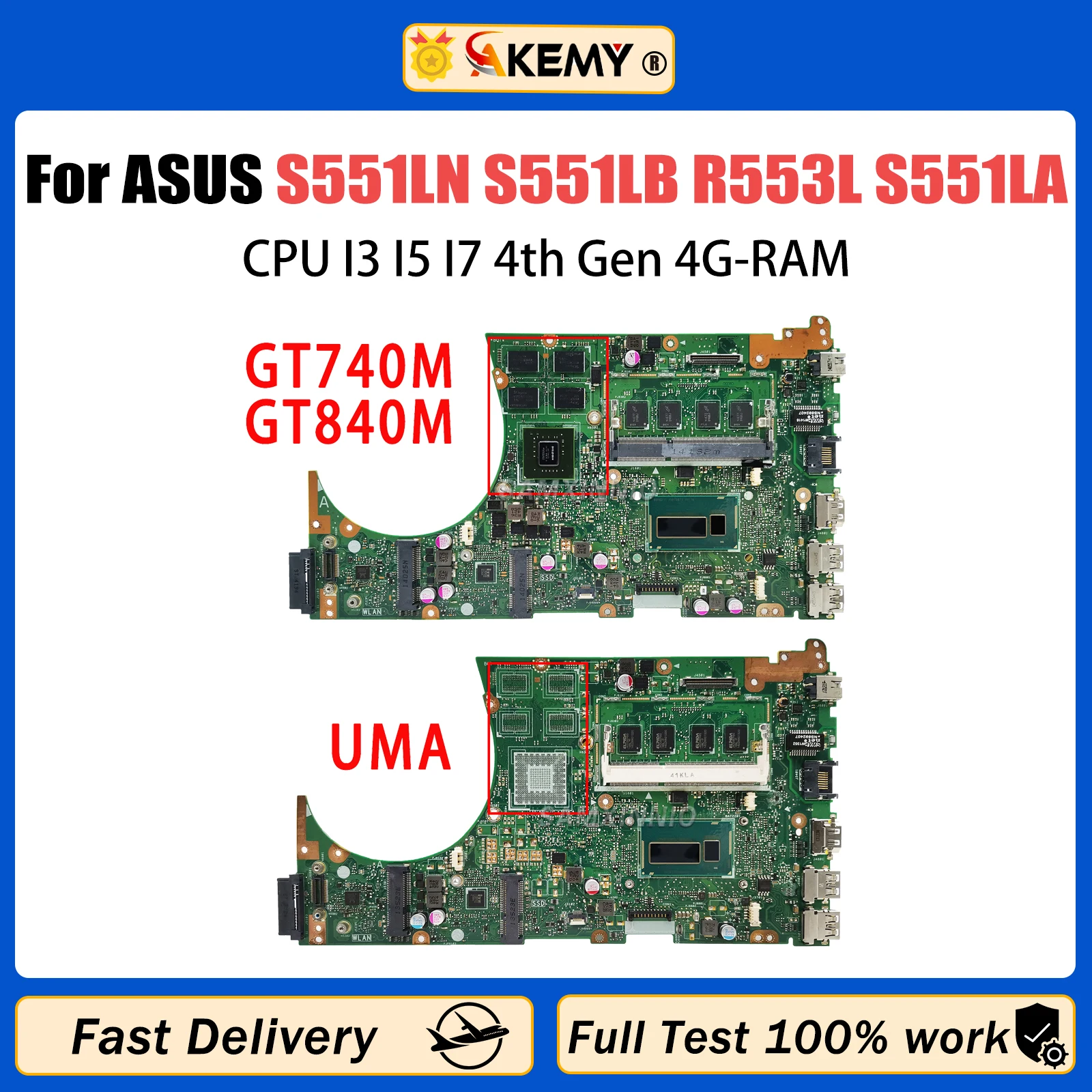 

AKEMY Notebook S551L Mainboard For ASUS S551LN S551LB R553L S551LA Laptop Motherboard CPU I3 I5 I7 4th Gen 4G RAM GT740M/GT840M