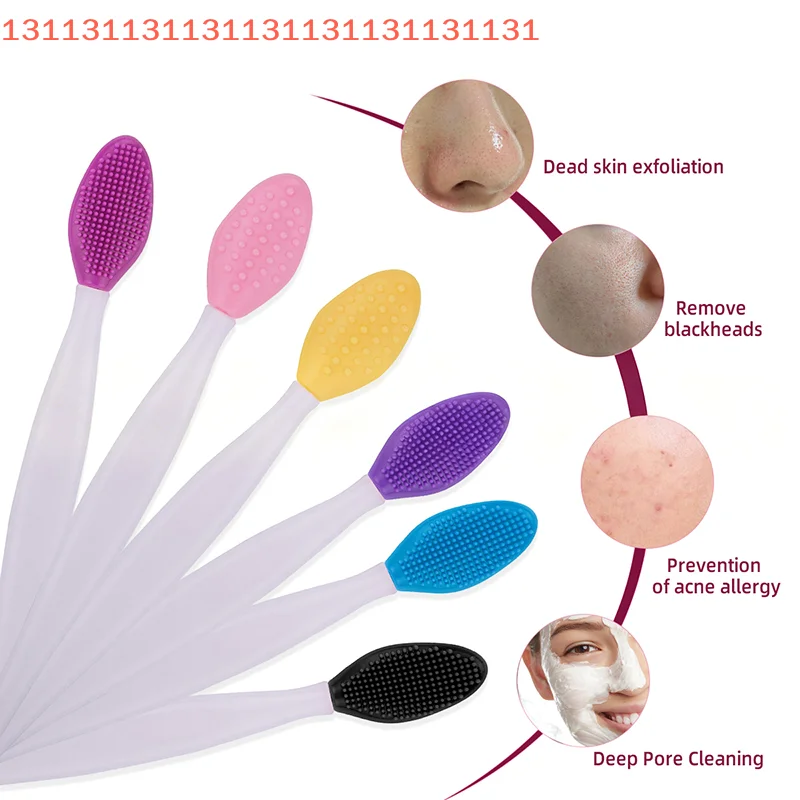 Aplicador de limpeza de nariz, bálsamo labial e batom mais suave, escova de silicone de duas cabeças, cuidados com a pele facial, ferramenta de limpeza esfoliante