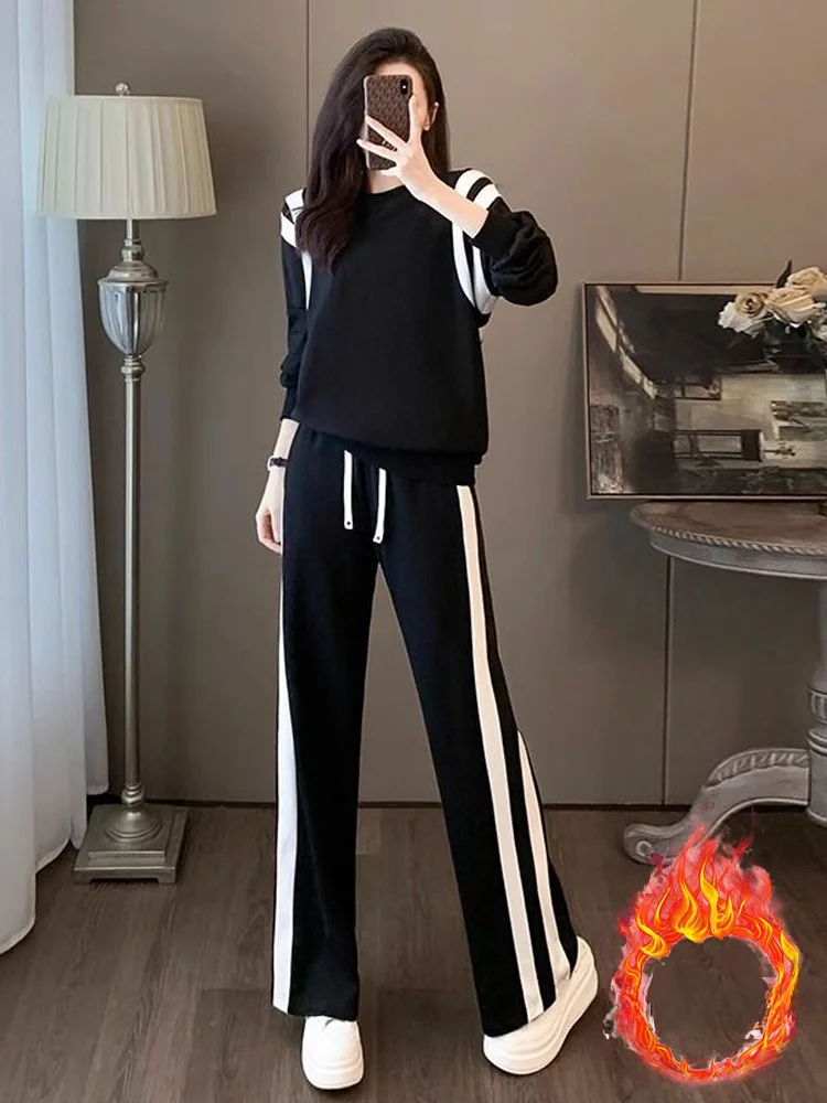 

Bla Casual Sweatirt And Wide Leg Pants Two Piece Set Autumn Winter Faion Women's Clothing Set Ele Spor Sle