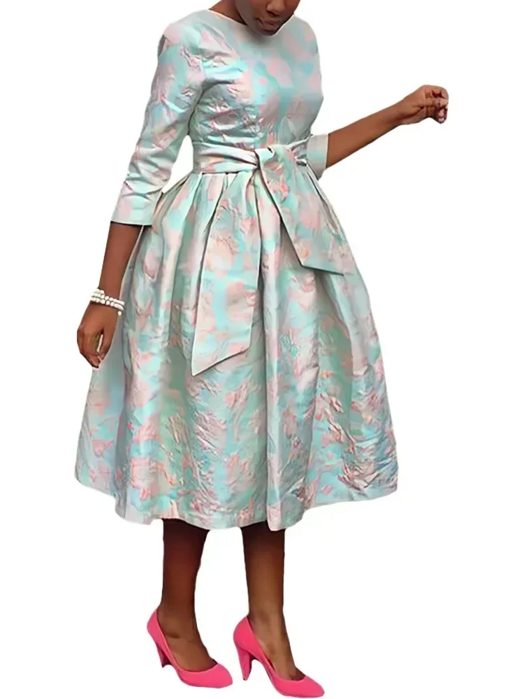 2023 Abiti africani per le donne Autunno elegante africano manica 3/4 poliestere festa nuziale O-collo abito longuette abbigliamento africano