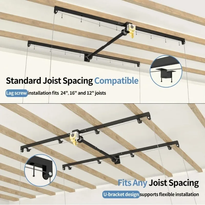 4x8FT Heavy Duty Overhead Garage Storage Rack Lift System 325LBS Ceiling Organizer Space Saving Warehouse Utility Equipment