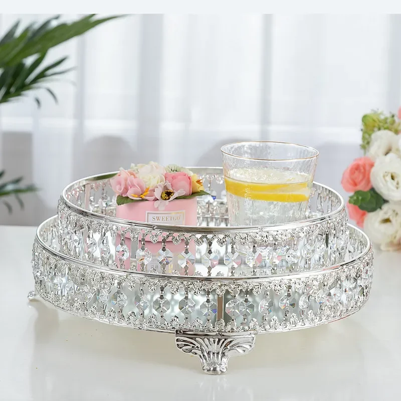 

Round Mirror Tray Crystal Storage Jewelry Trays Shooting Props Decorative Dessert Plate Cake Display Stand Dish