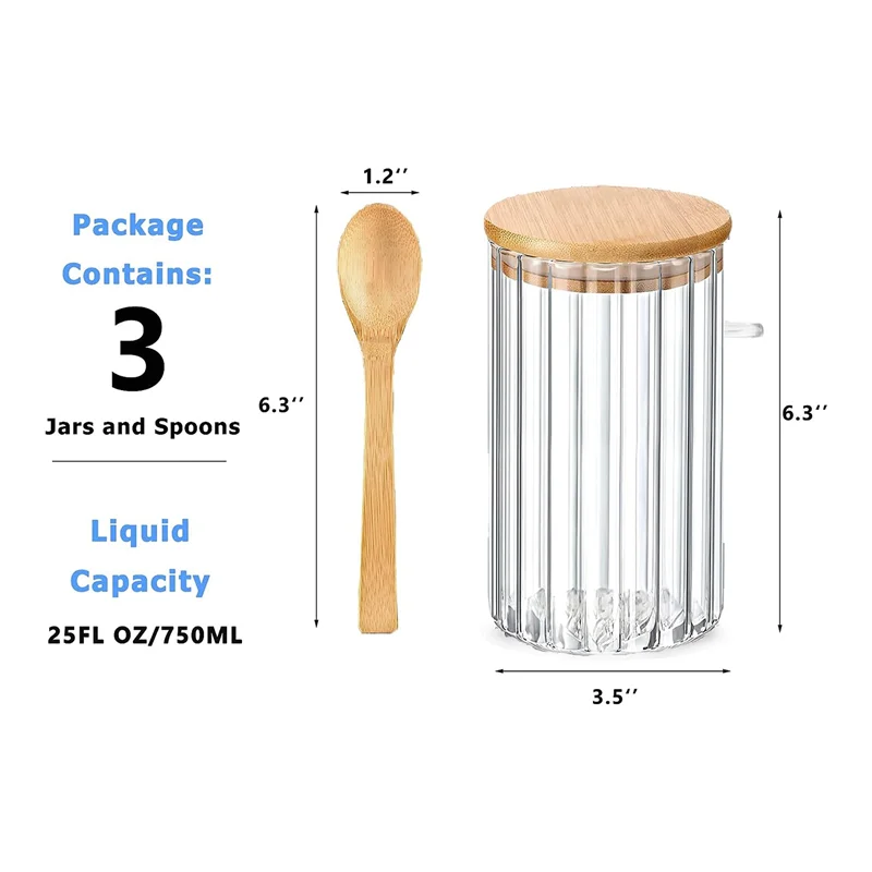 

【HOT】25 OZ Airtight Glass Jars With Bamboo Spoons Lids Overnight Oats Container Decorative Coffee Bar Food Storage Jar Easy To U