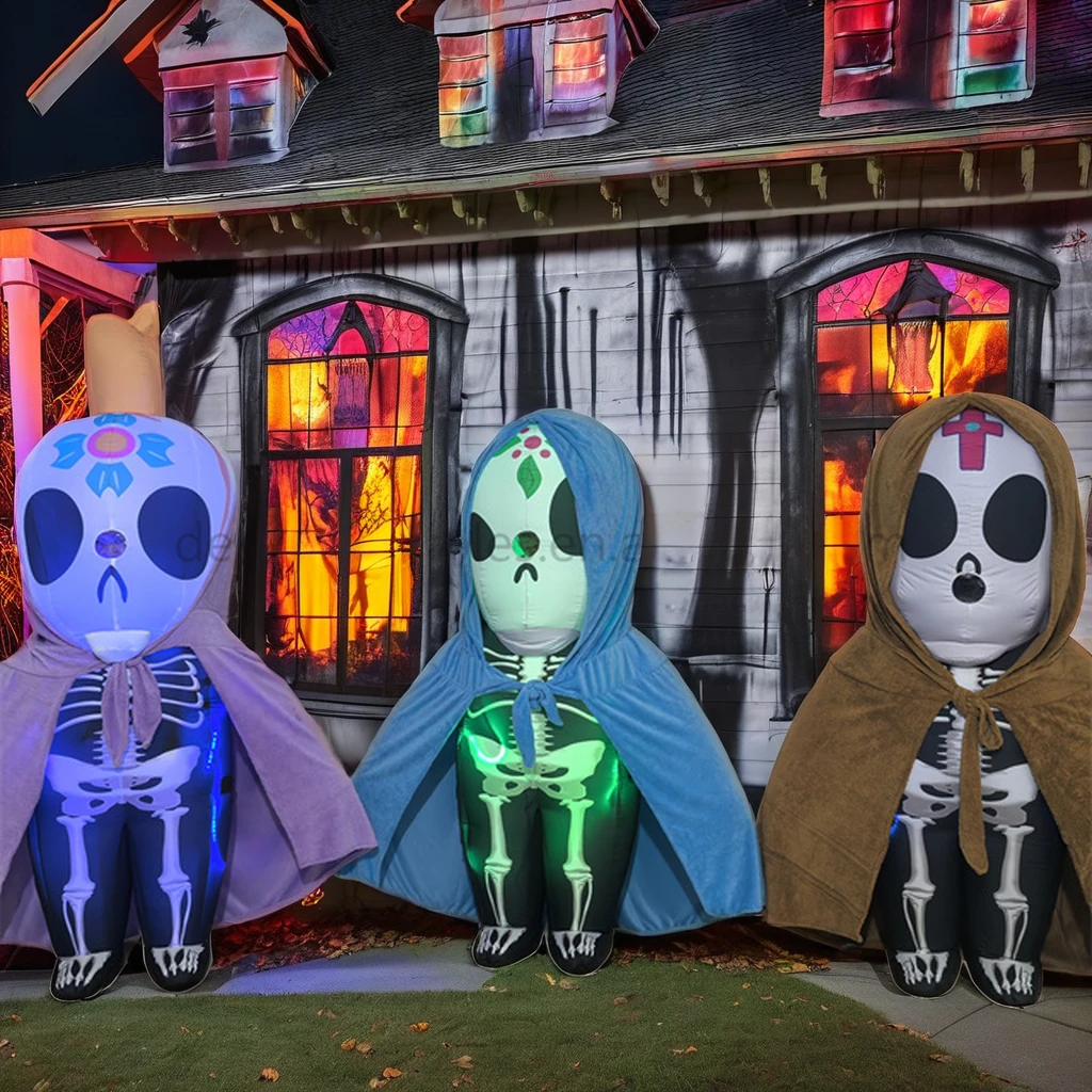 

Swiss 2m High LED Light-Included Polyester Fabric Inflatable Cape Skeleton Costume Halloween Street Advertising Inflatables
