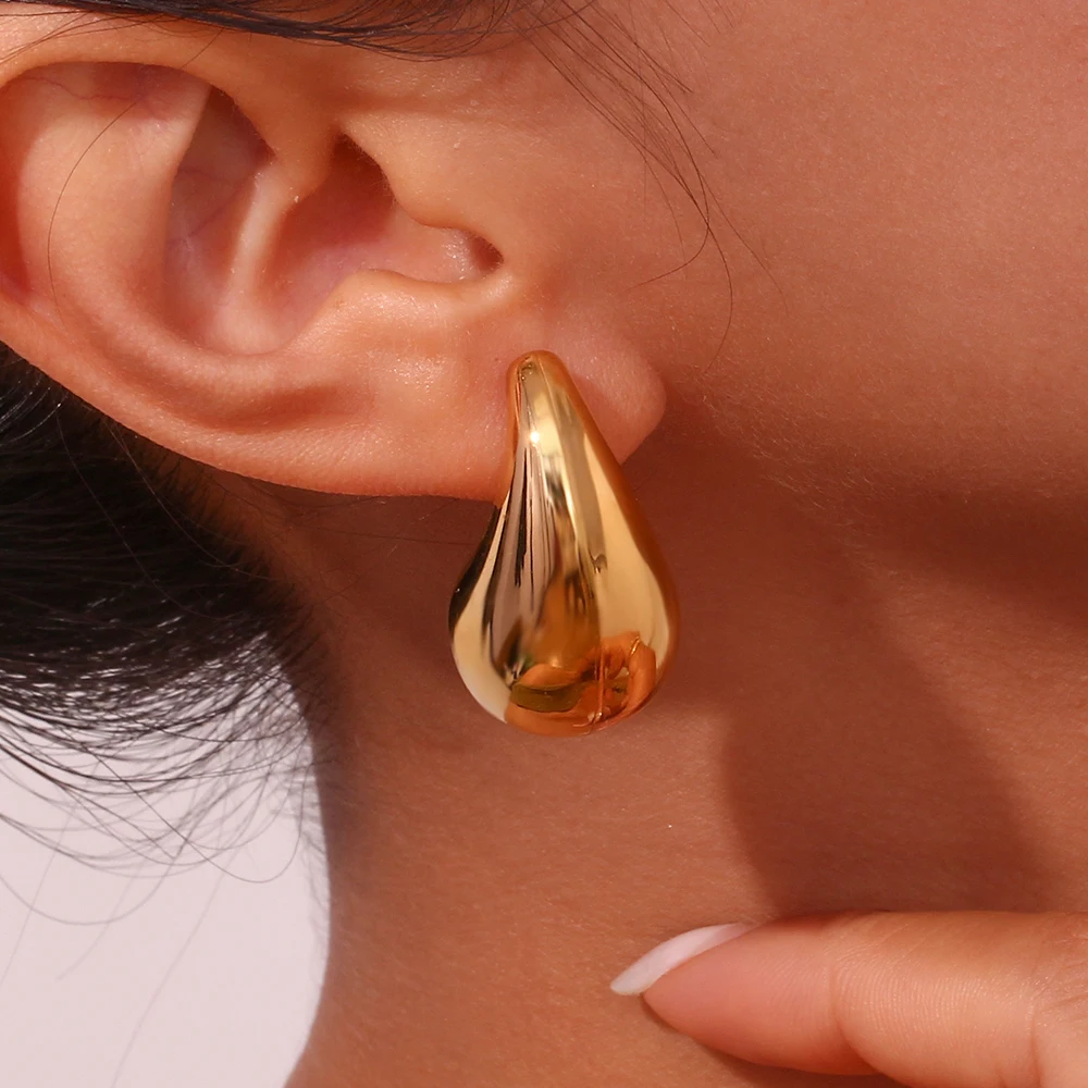 La.Muses Stainless Steel Water Drop Fashion Hollow Stud Earrings Personalized Gold Color Texture Waterproof Charm Jewelry New image 6