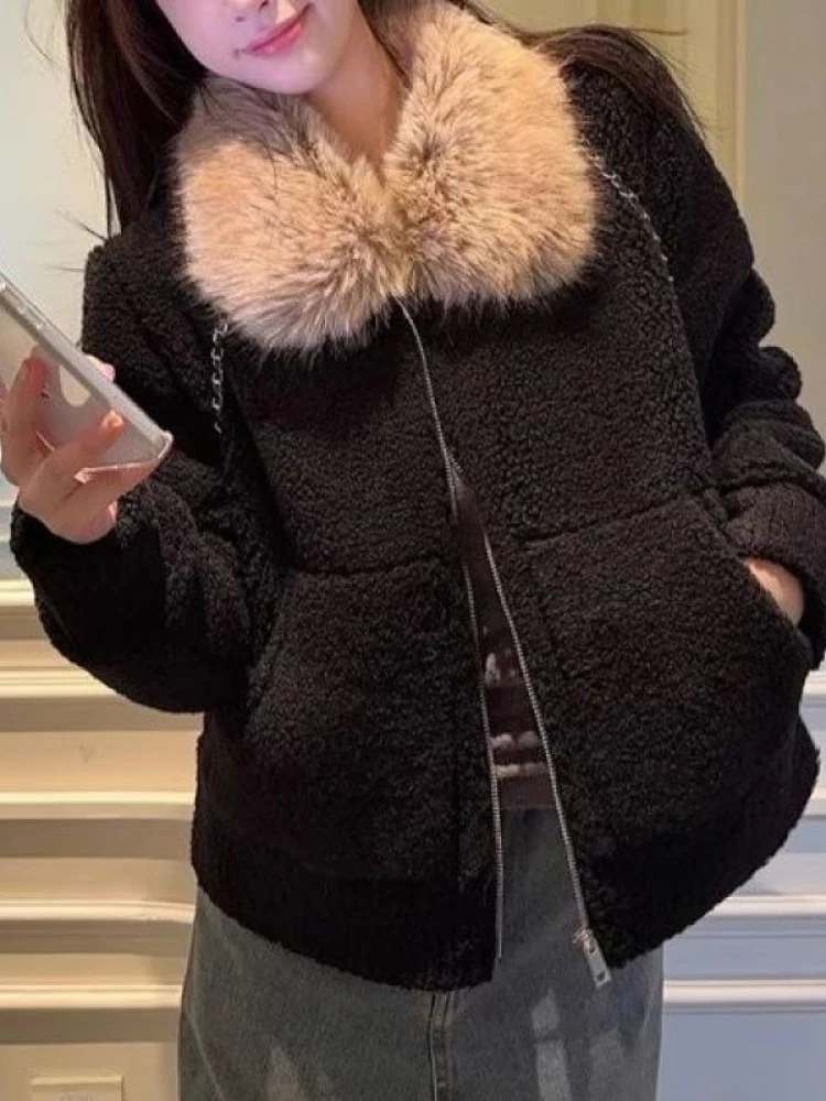 

Женская куртка Pluy с меховым воротником, кожаная, с меховой подкладкой, в стиле Хепберн, утепленная, для зимы