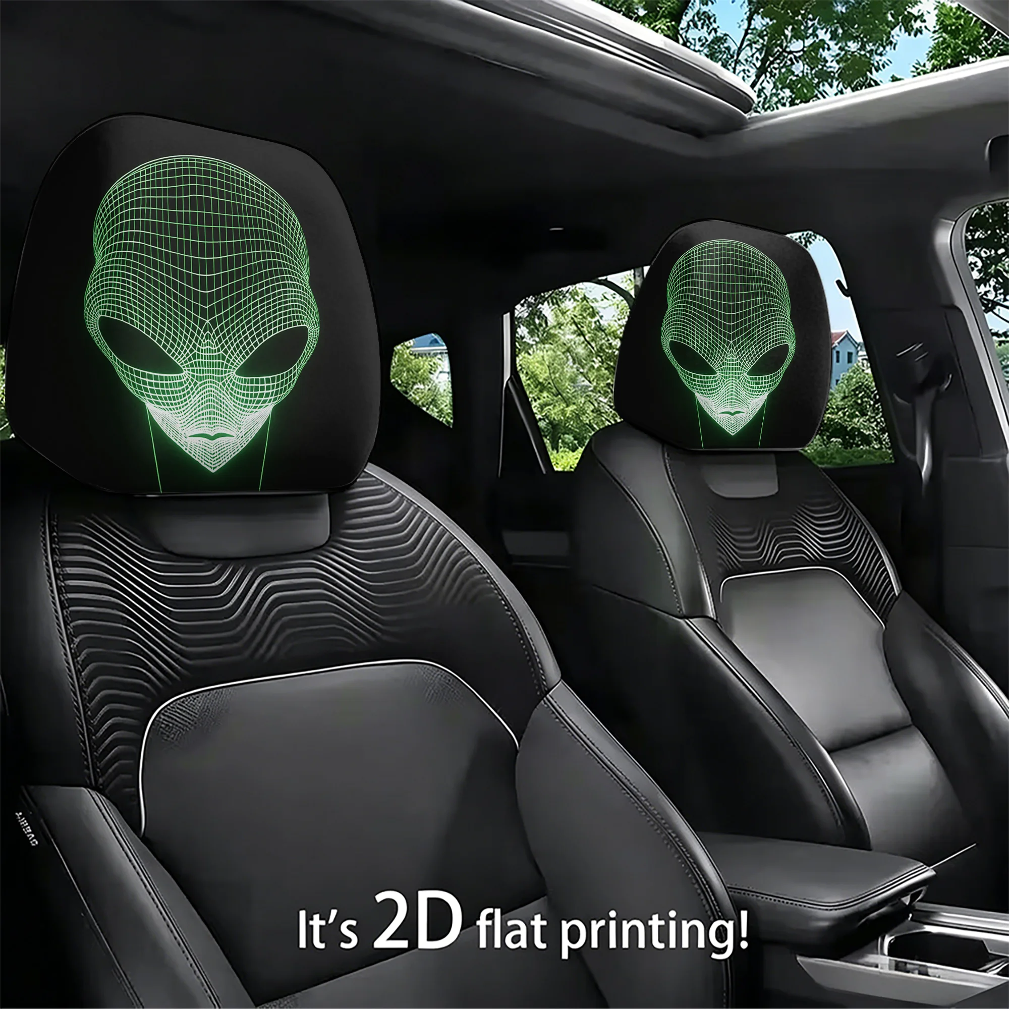 2pcs Alien Wireframe Car Headrest Covers, adding a sci-fi vibe to your car’s interior. Does not include filling. Easy to install