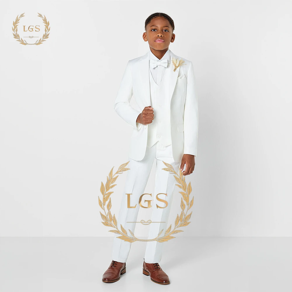 White 3-piece boys' suit - suit, vest, trousers, suitable for weddings, fashion events and celebrations, customizable size