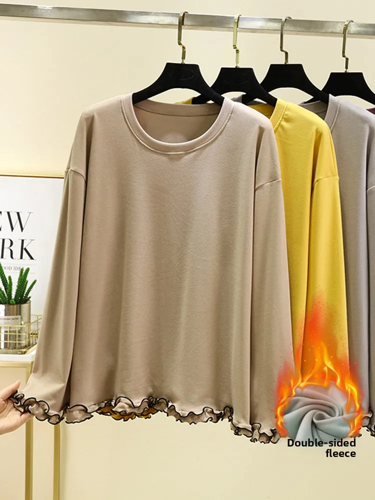 

plus Size Fluffy Trim Sleepwear Long Sleeve Fleece Lined Oversized Home Clothes for Women Winter Warm Polyester Spandex Blend