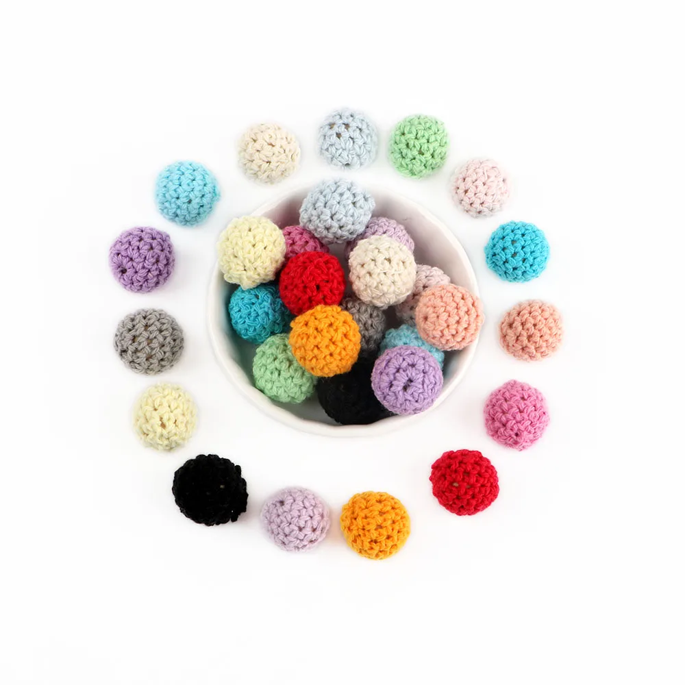 

Kovict 100Pcs Crochet Round Wooden Beads Mix Handmade 16/20mm Ball DIY Pacifier Chain Nursing Jewelry Organic Bracelet Beads