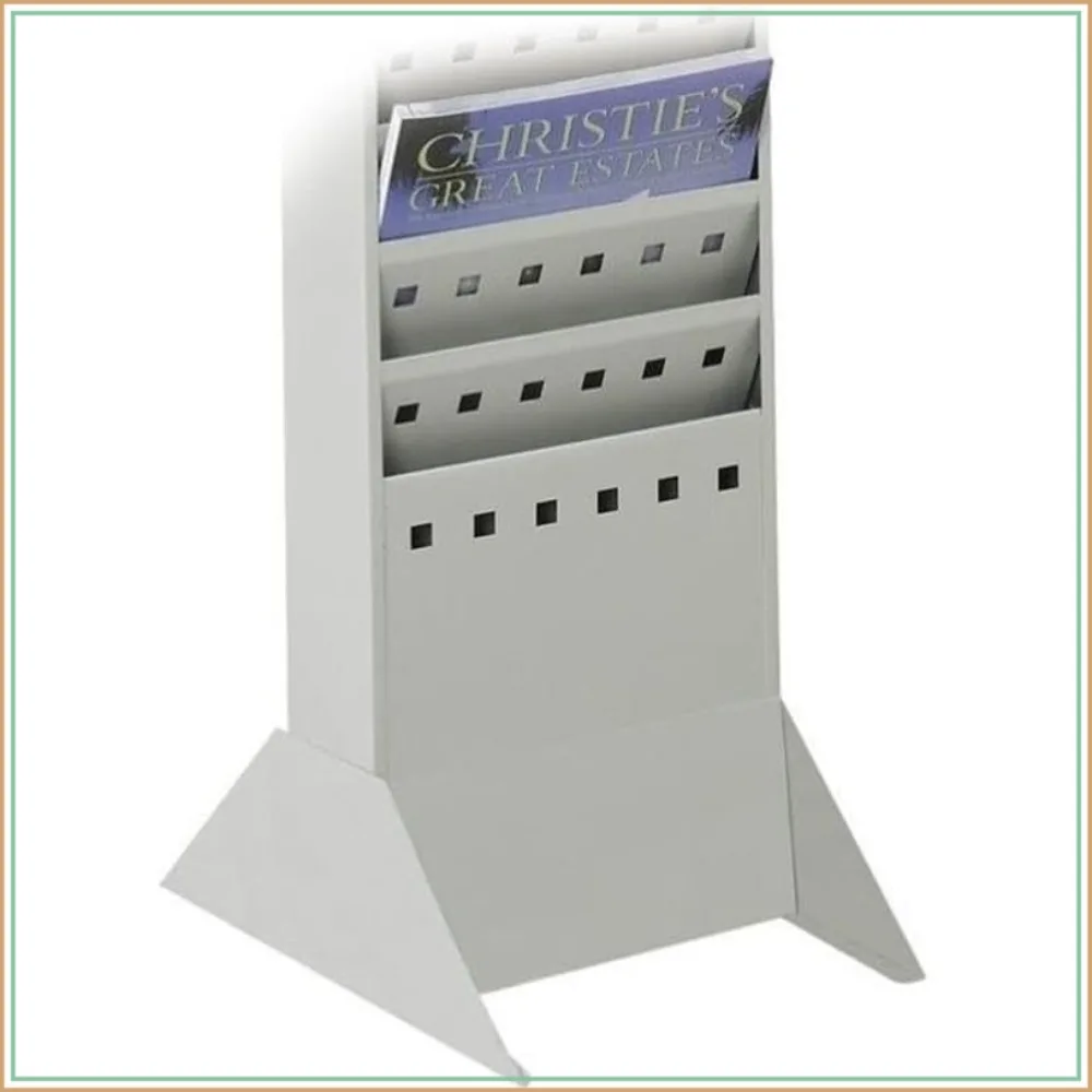 Steel Magazine Rack Base 10 x 14 x 5.25 in Durable Gray Floor-Standing Accessory