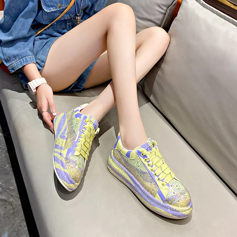 New 2024 Autumn Women Street Style Platform Shoes Rhinestones Thick-soled Shoes Shining Crystal Sneakers Trend Casual Sneakers