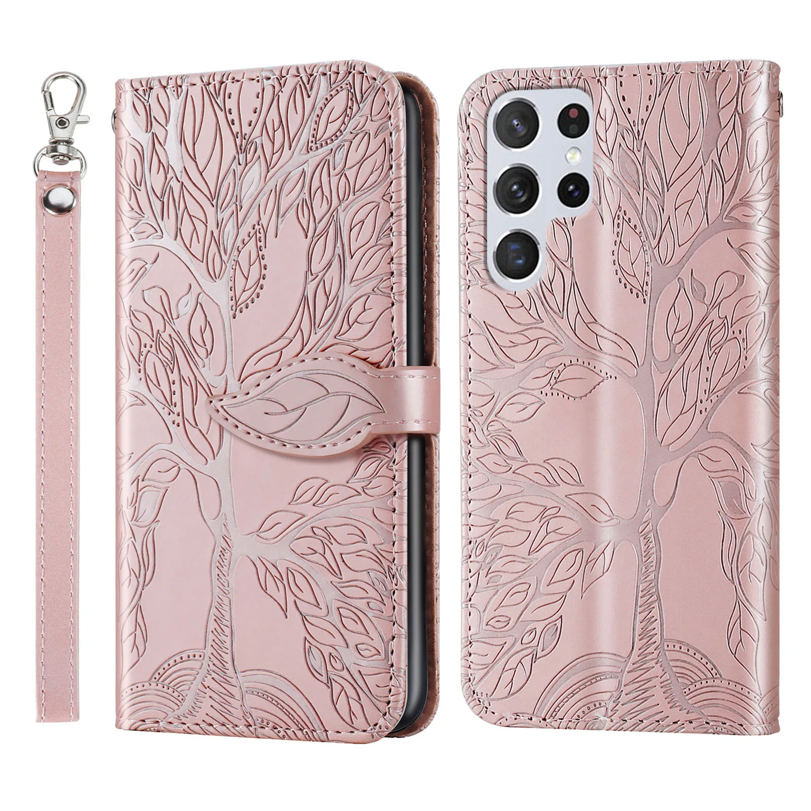 For Samsung Galaxy S23 Ultra case, Tree of Life leather case with card slot, clamshell leather case