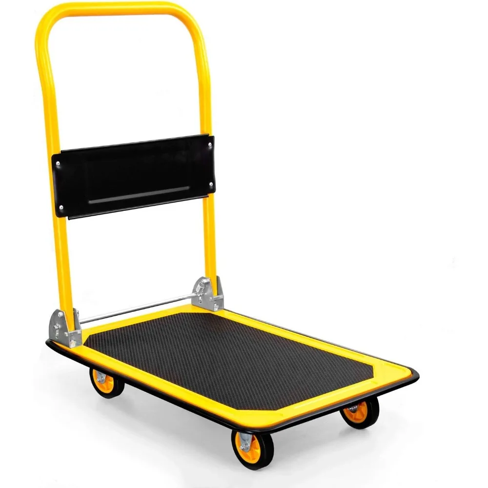 

MOUNT-IT! Platform Truck | Push Cart Dolly [330lb Weight Capacity] Foldable Flatbed with Swivel Wheels, Rolling Trolley Cart