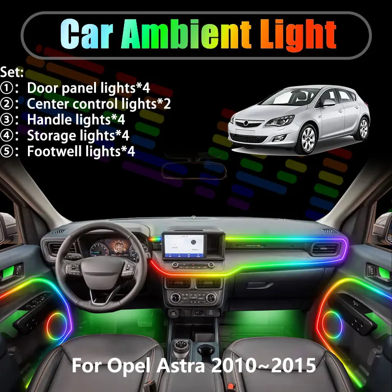 

For Opel Astra 2010~2015 P09 MK4 4th GTC 2/18 in 1 Car ambient lighting Led trunk interior led lights USB RGB Ensemble Streamer