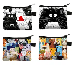 Cute Cat Print Coin Purses Mini Coin Wallet Bag Card Holder ID Credit Holder Pocket Women Girls Kids Coin Purses Cosmetic Bag