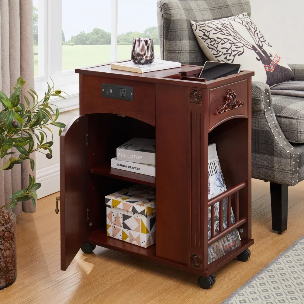 Powered Traditional End with Station, Narrow Side with USB Ports and Outlets, Nightstand with Storage