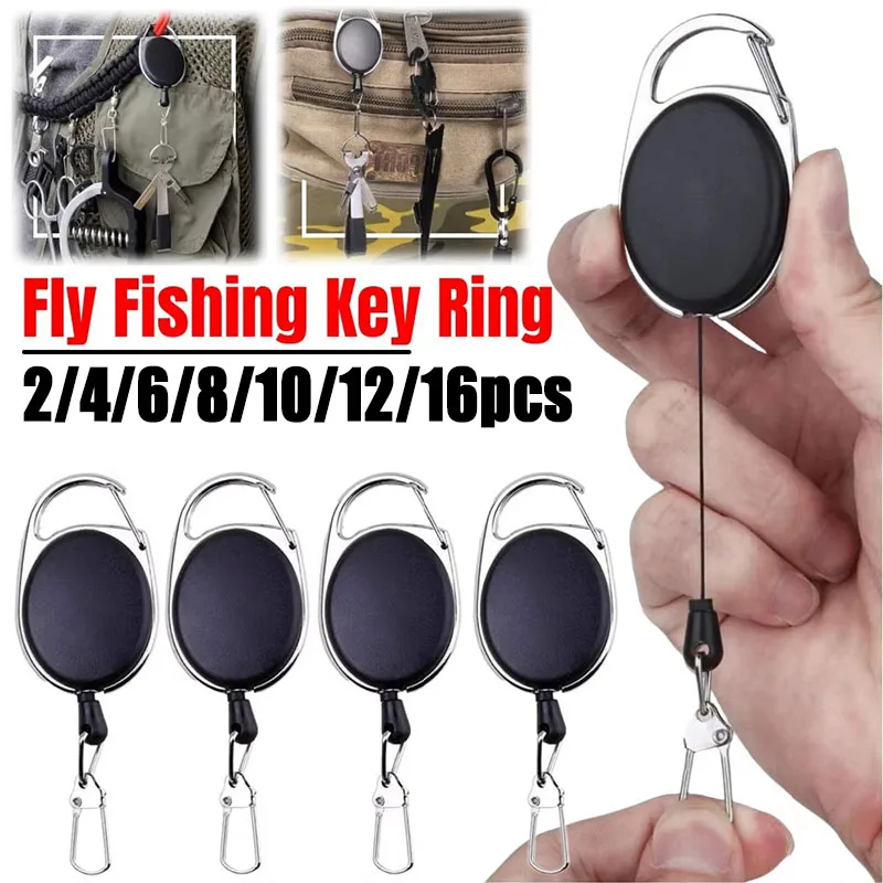 2-16pcs Retractable Key Chain Reel Badge Holder Fly Fishing Zinger Retractor with Quick Release Spring Clip Fishing Accessories