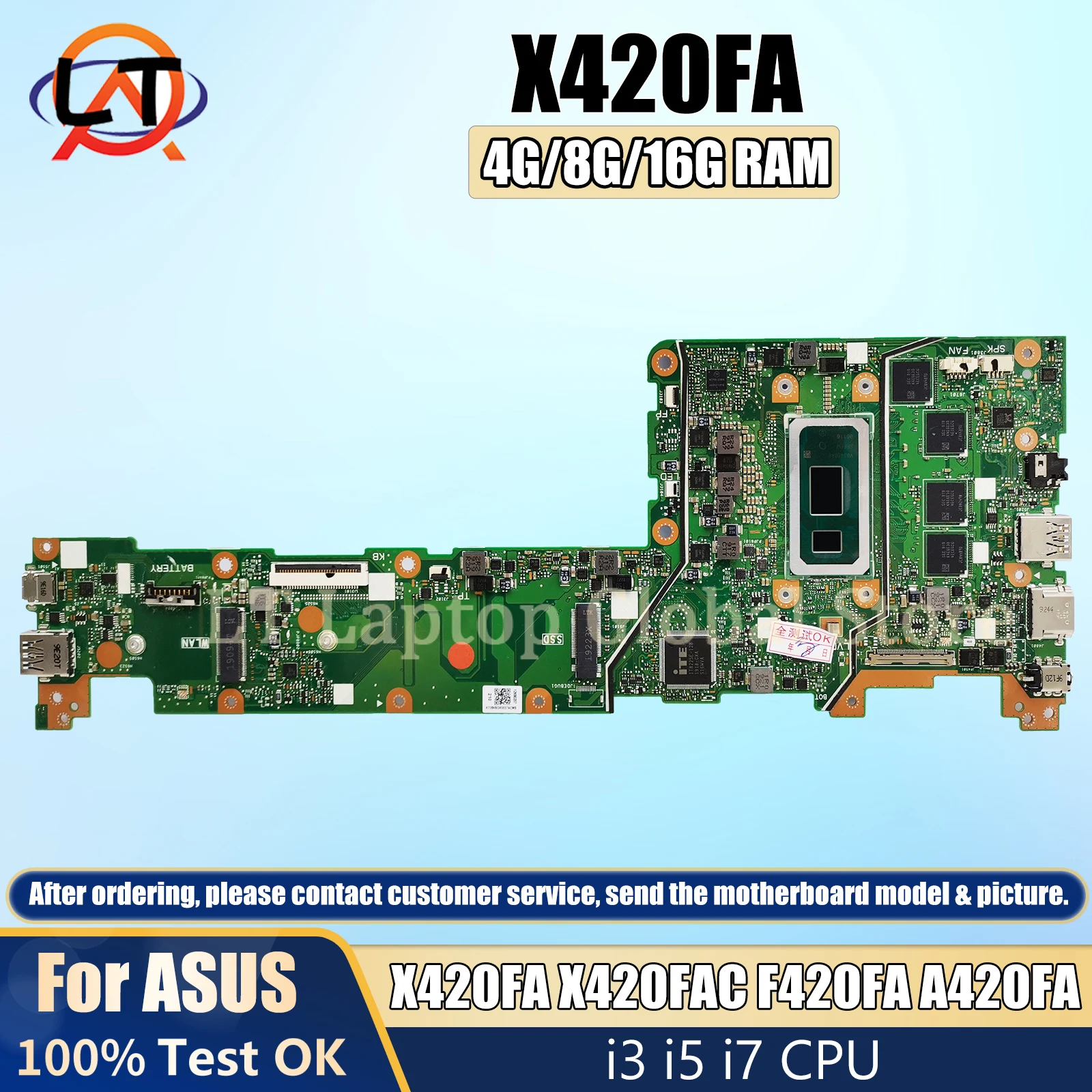 Laptop notebook mainboard X420FA For Asus Vivobook X420FAC F420FA A420FA X420F pc Motherboard I3 I5 I7 CPU 4G/8G/16G RAM DDR4