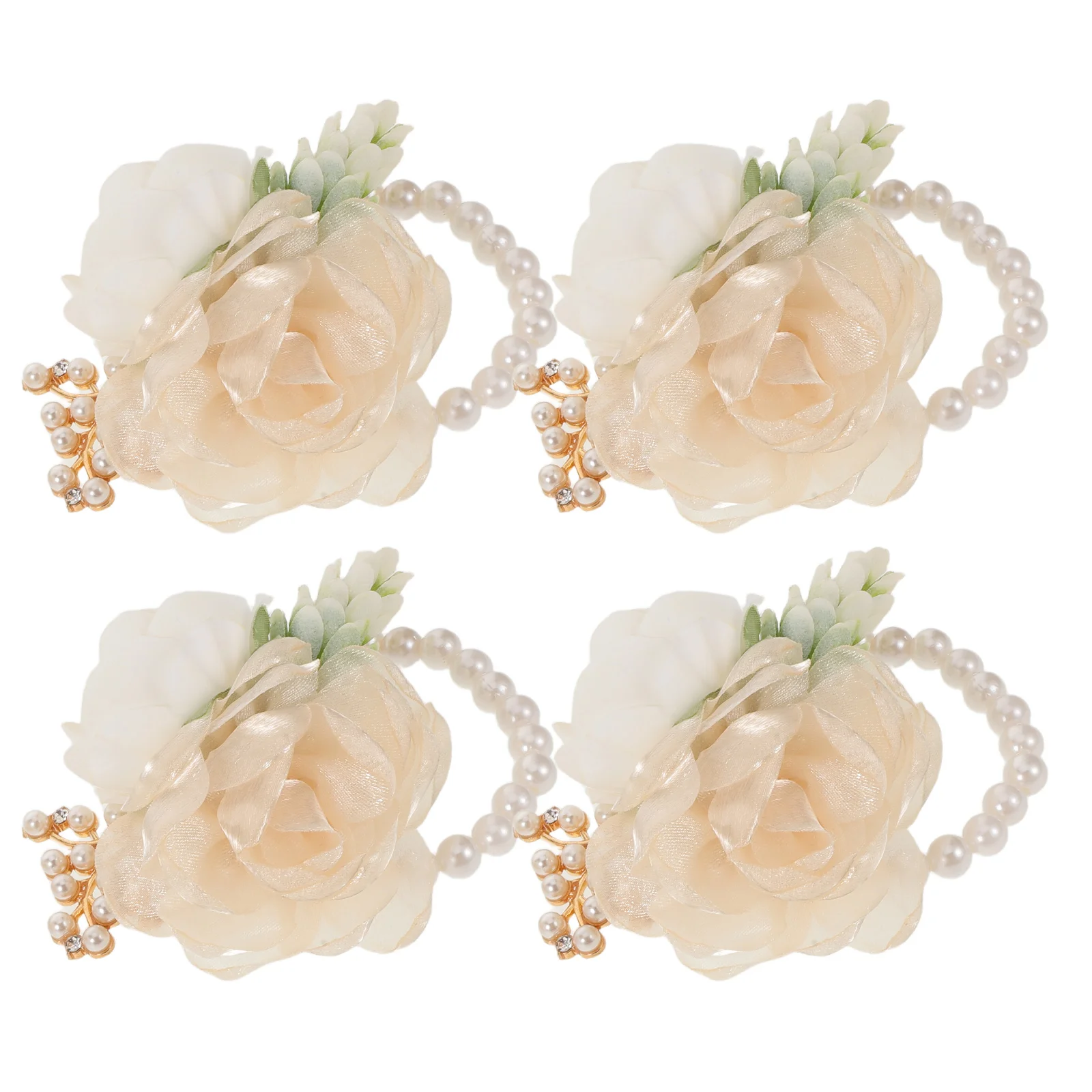 

4pcs Wedding Wrist Flowers Artificial Corsage Bridesmaid Wristlet Elastic Bridal White Elegant Pearl Ladies Party Decoration