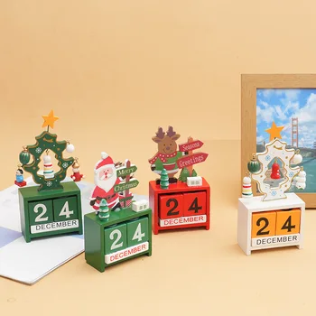 Christmas Wooden Calendar Ornament Countdown Santa Claus Snowman DIY for Tabletop…