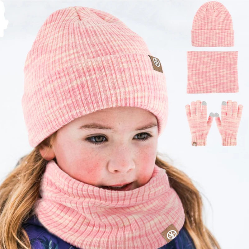 子供用グローブとビーニーの3点セット-キッズニット手袋-スカーフ-帽子セット-冬用ニット-暖かい-ソフト-アウトドア-男の子-女の子用-かぎ針編みボンネット