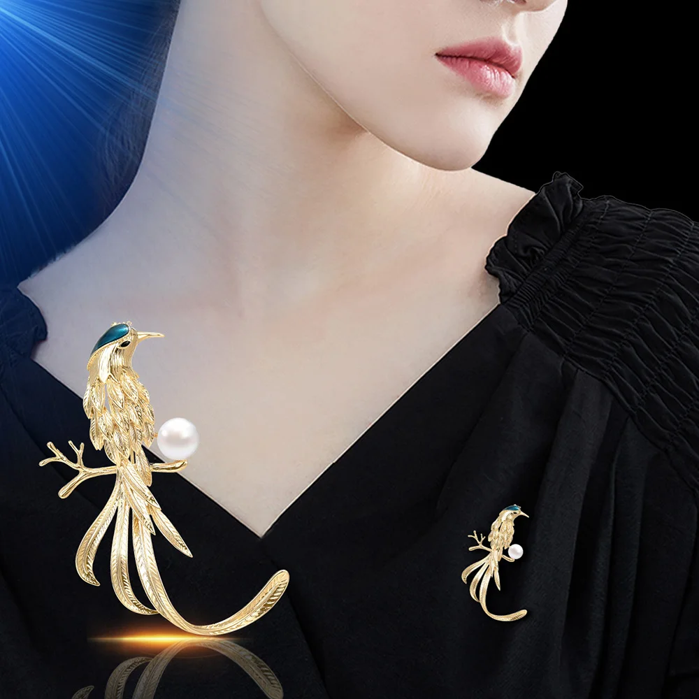 

Women's Luxury Brooch Gold Color Bird Brooches Pearl Inlaid Pins Charm High Quality Jewelry Accessories Birthday Gifts for Women