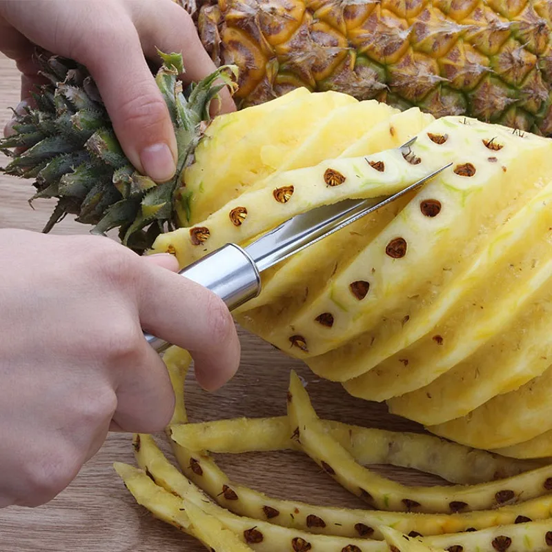 1PC Non-slip Handle Pineapple Shovel Stainless Steel Pineapple Knife Portable Fruit Peeler V-Shaped Tools Manual Food Processors