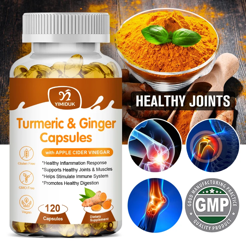 Turmeric Curcumin Ginger Capsules Promote Healthy Digestion of Intestines Anti-Inflammation and Joint Pain Relief