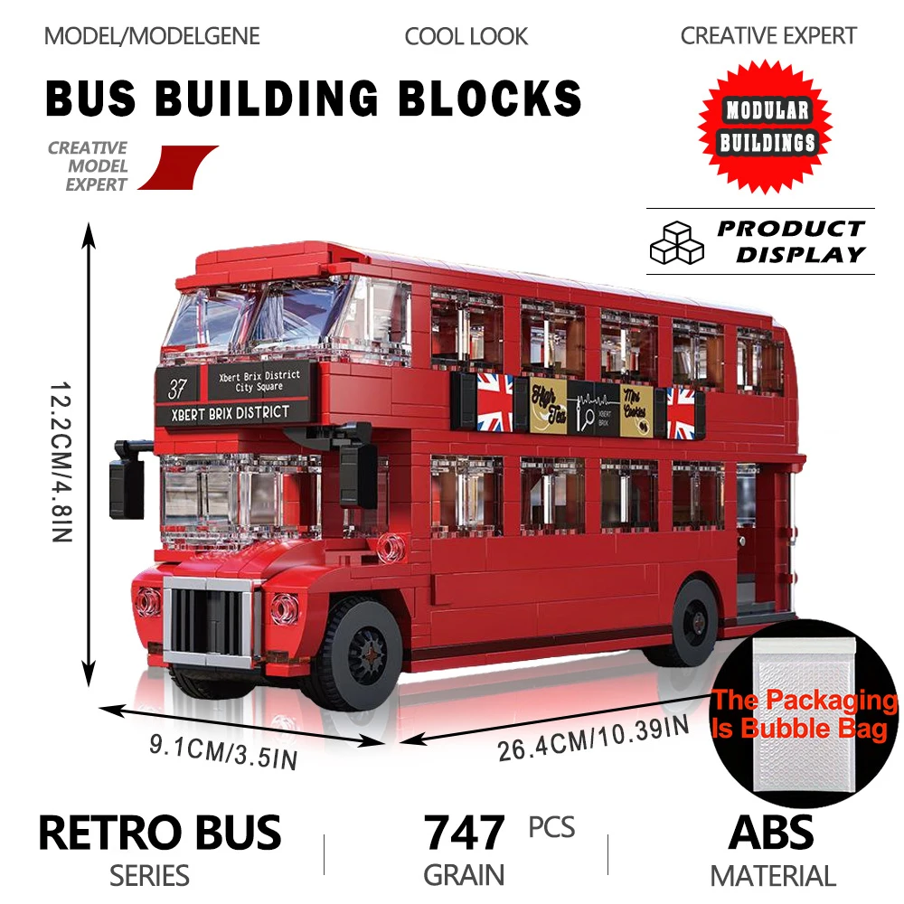 

Винтажная двухэтажная модель автобуса, строительные блоки, двойной ретро-автобус, городской технический набор кирпичей, игрушка для детей, рождественские подарки