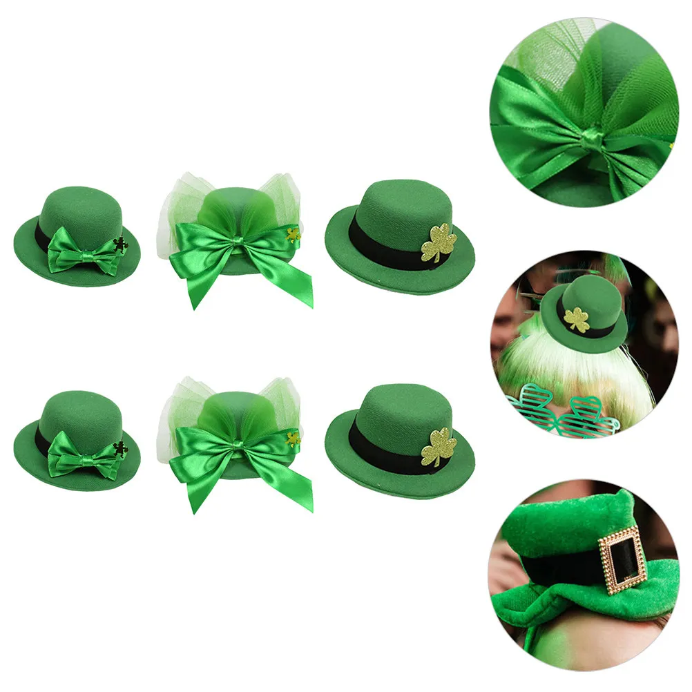 

6Pcs Shamrock Hairpins St Patricks Bowknot Hat Clips Metal Clips Party Photo Hair Accessories Patrick's Day Hairpin