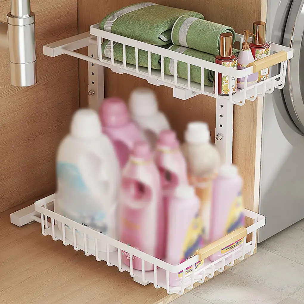 Under Sink 2 Tier Sliding Cabinet Basket Organizer for Bathroom Kitchen Drawer Pull Out Cabinet Multi-Purpose Sink Organizer