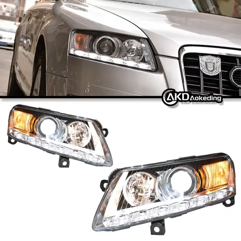아우디 A6 용 자동차 부품 헤드라이트, 2005-2011 A6L C5 C6 스타일링 LED 주간 조명, 듀얼 프로젝터 자동차 액세서리 수정