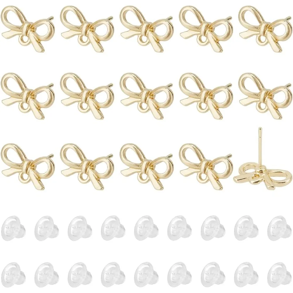 1 Box 70Pcs Bowknot Post Earring Findings Earring Stud with Hole Earring Posts Gold Stud with Hole Stud making kit