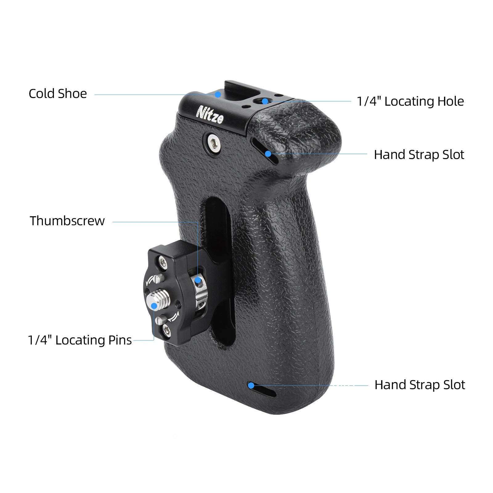 

Nitze Side Handle with 1/4" Screw and Detachable Locating Pins for Camera Cage Shoulder Mount Support