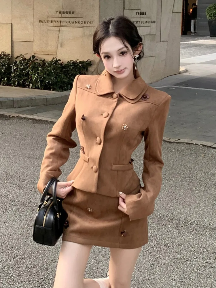 

Высококачественные модные маленькие ароматные комплекты из 2 предметов для женщин, винтажные короткие куртки, пальто + юбка, костюмы, модные наряды из двух предметов