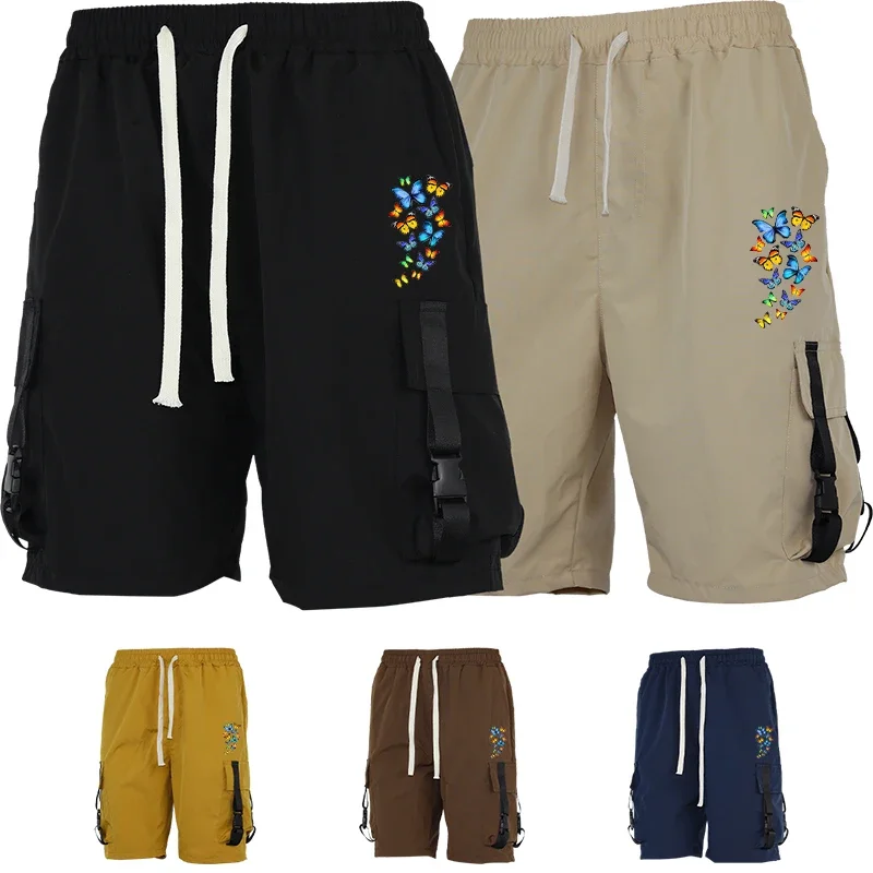 

Мужские шорты-карго с принтом Neat Fit, летние брюки с вырезом ниже колена, стильная уличная рабочая одежда с несколькими карманами, дышащая