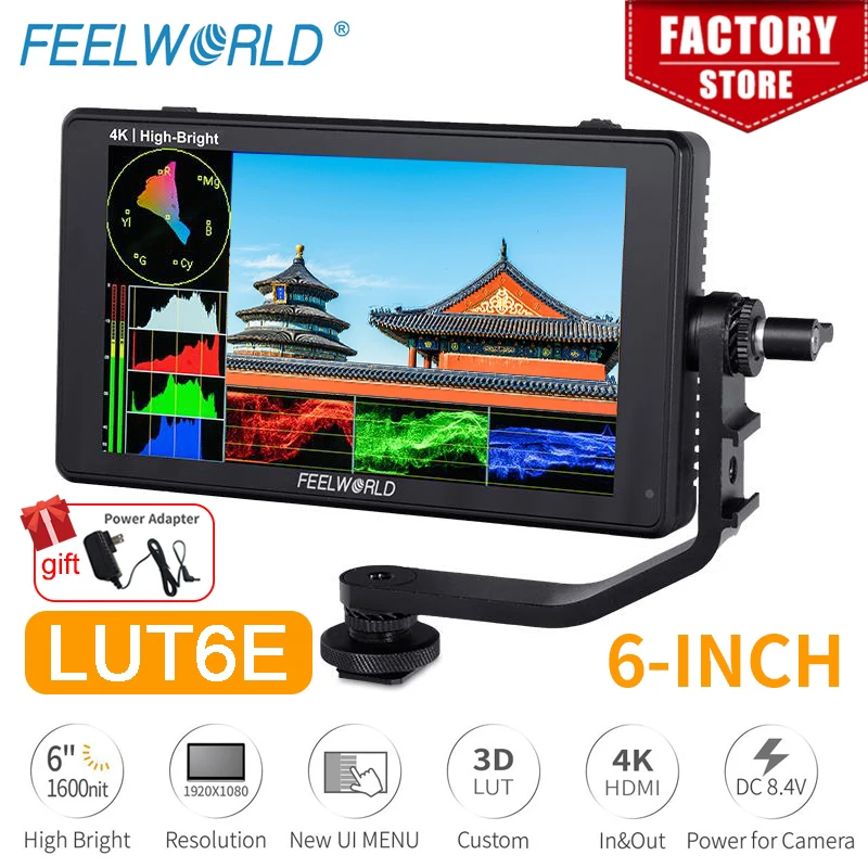 FEELWORLD LUT6E 6 Inch 1600nit Ultra Bright IPS Touch Screen 3DLUT HDMI-Compatibled Camera Field Monitor Full HD1920x1080 Vector