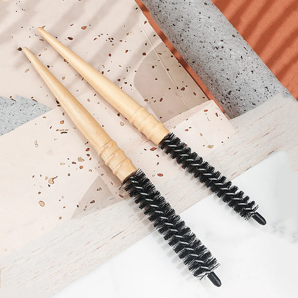 

2pcs Wood Roll Brush Set Anti Static Round Hair Brush for Blow Drying Large Small Size Natural Wood Color Spiral Curling Tools